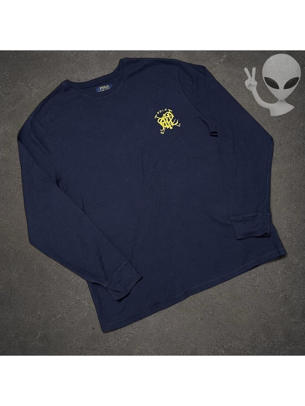 Polo Ralph Lauren Sleepwear Long Sleeve Shirt Mens US XXL Navy Yellow Crest
